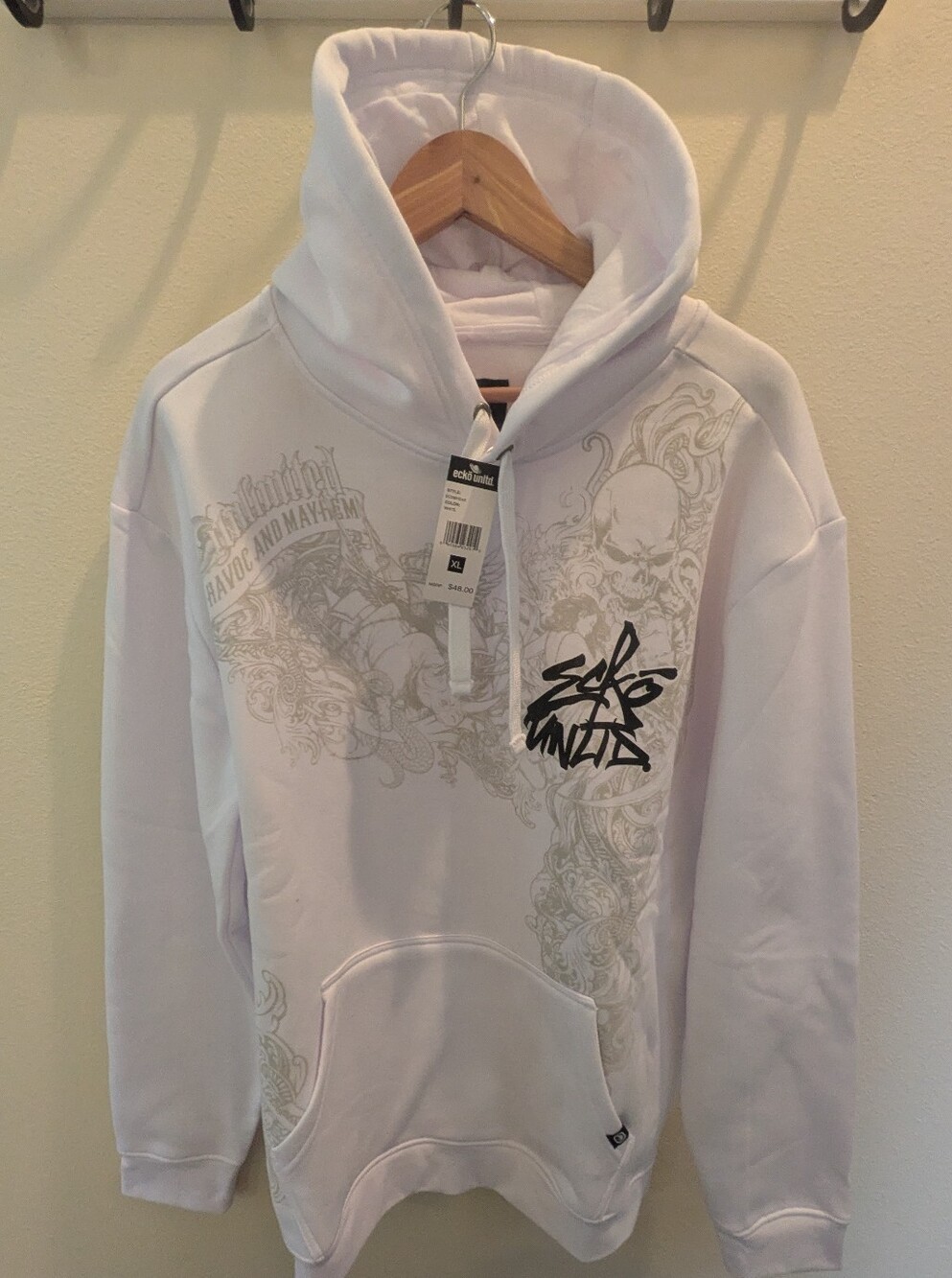 NWT Ecko Unltd White Graphic Skull Hoodie Y2K Grunge Cyber